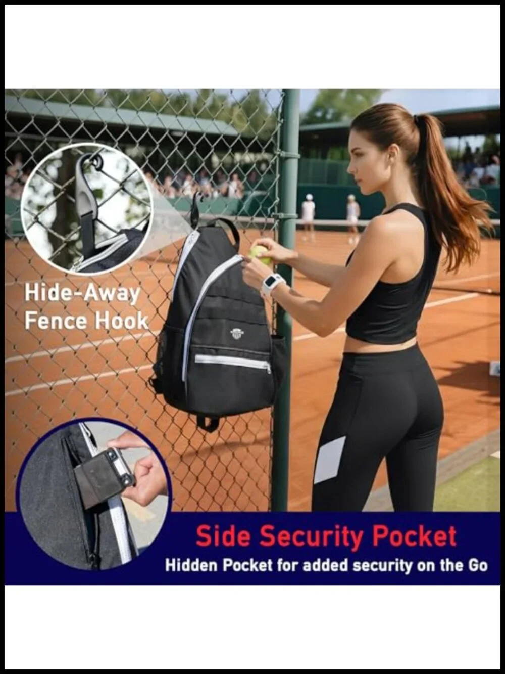 Pickleball Sling Bag with Fence Hook, 3 Compartments, 1000D PVC Coated Cordura